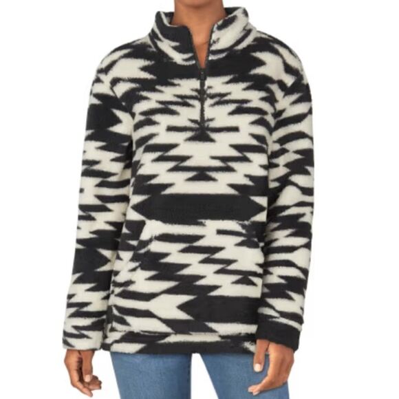 Natural Reflections Geometric Print Sherpa Pullover Quarter Zip Sweater - Picture 9 of 9